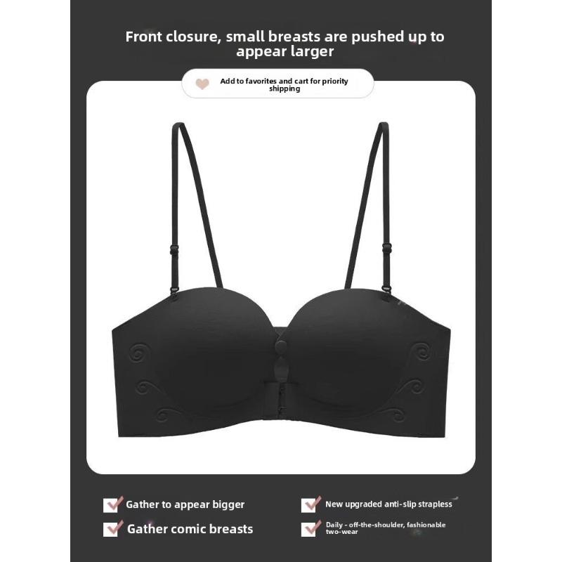 

Ladies Spring Summer Sexy Front Buckle Traceless Comfortable Invisible Anti Slide Push Up Underwear 32/70AB чёрный