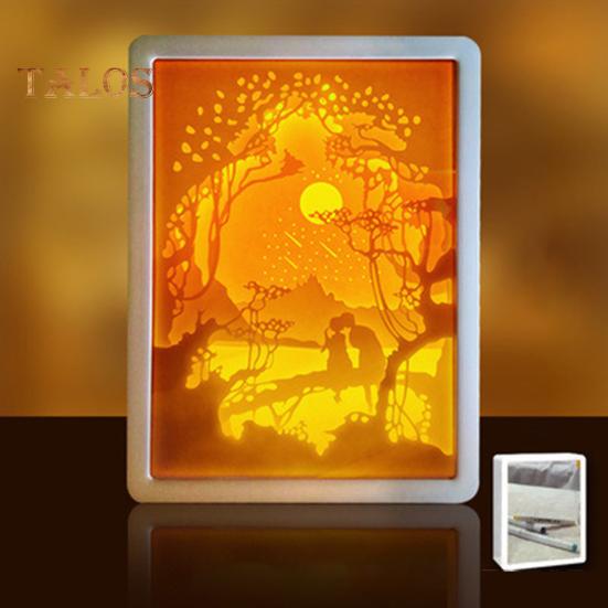 3D Papírové vyřezávání Noční světlo Měkká záře Dobíjecí Kreativní papírové sochy Rám Stolní lampa Dekorativní noční světlo