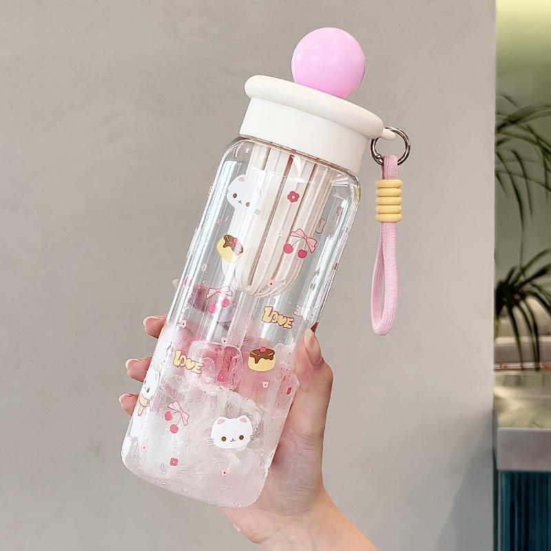 Cute Cartoon Floating Ball Straw Plastic Large Capacity Water Cup Portable High Aesthetic Value Anti-Fall Handy Cup For Girls