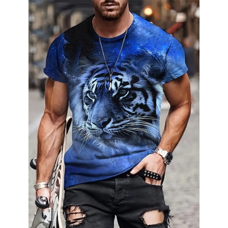 Animal Men's T-shirt 3d Lion Print Men's Tops Casual Short-sleeved Simple T-shirt Summer Round Neck T-shirt Men's Ultra Clothing