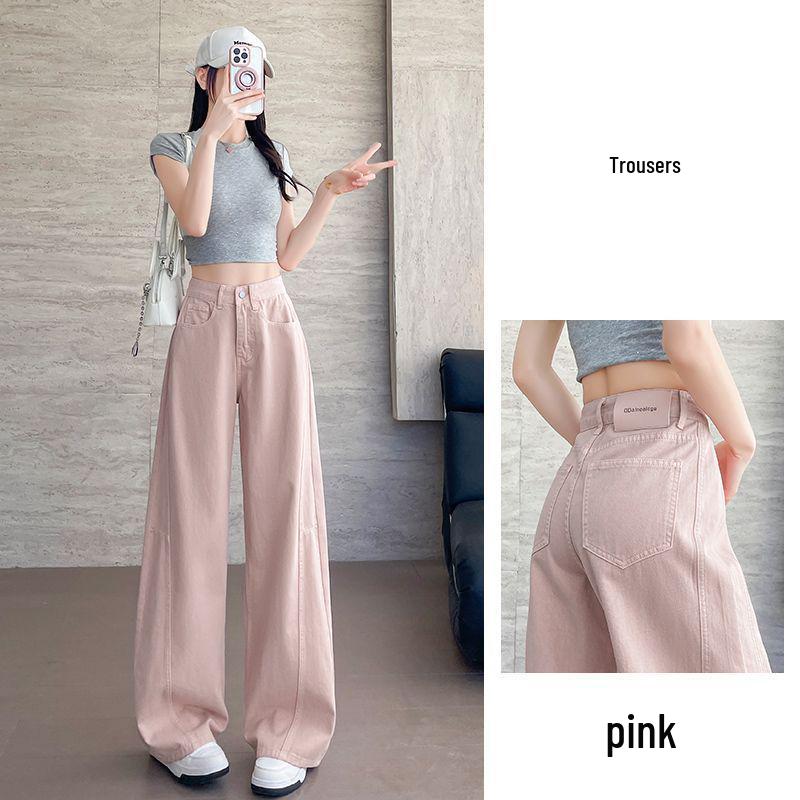 

Spring/Summer 2025 Pink High-Waisted Drapey Wide-Leg Jeans for Women - Design-Forward Slimming Straight-Leg Style Small (Recommended 86-97 lbs)