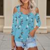 Women's Casual Shirt Blouse Print V-neck Sexy Cold Shoulder 3/4 Sleeve Top