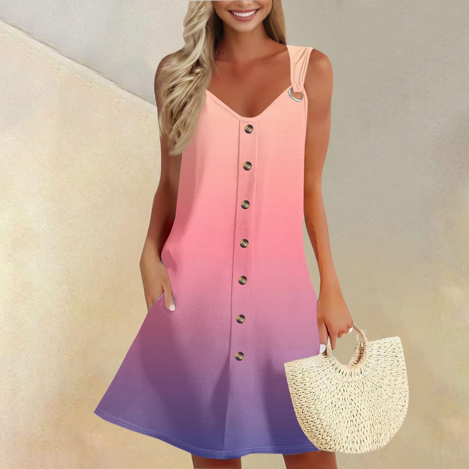 

Женское летнее платье с карманом без рукавов весенний сарафан с градиентным принтом XXXL розовый