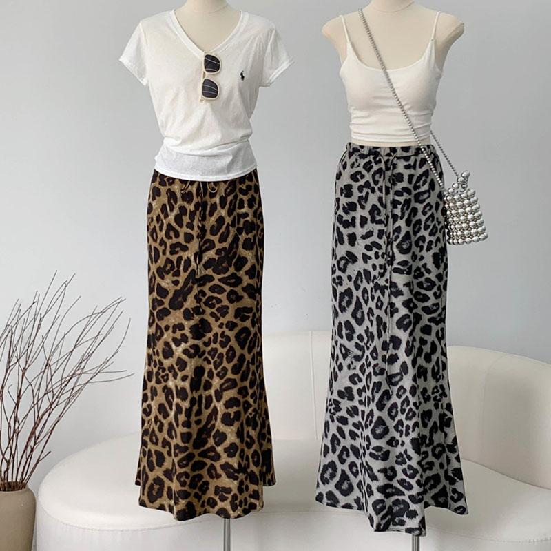 Skirt Women Summer Casual Versatile Leopard  Elastic Half Skirt Loose Comfortable Oversize Stretchy Bustier Skirt