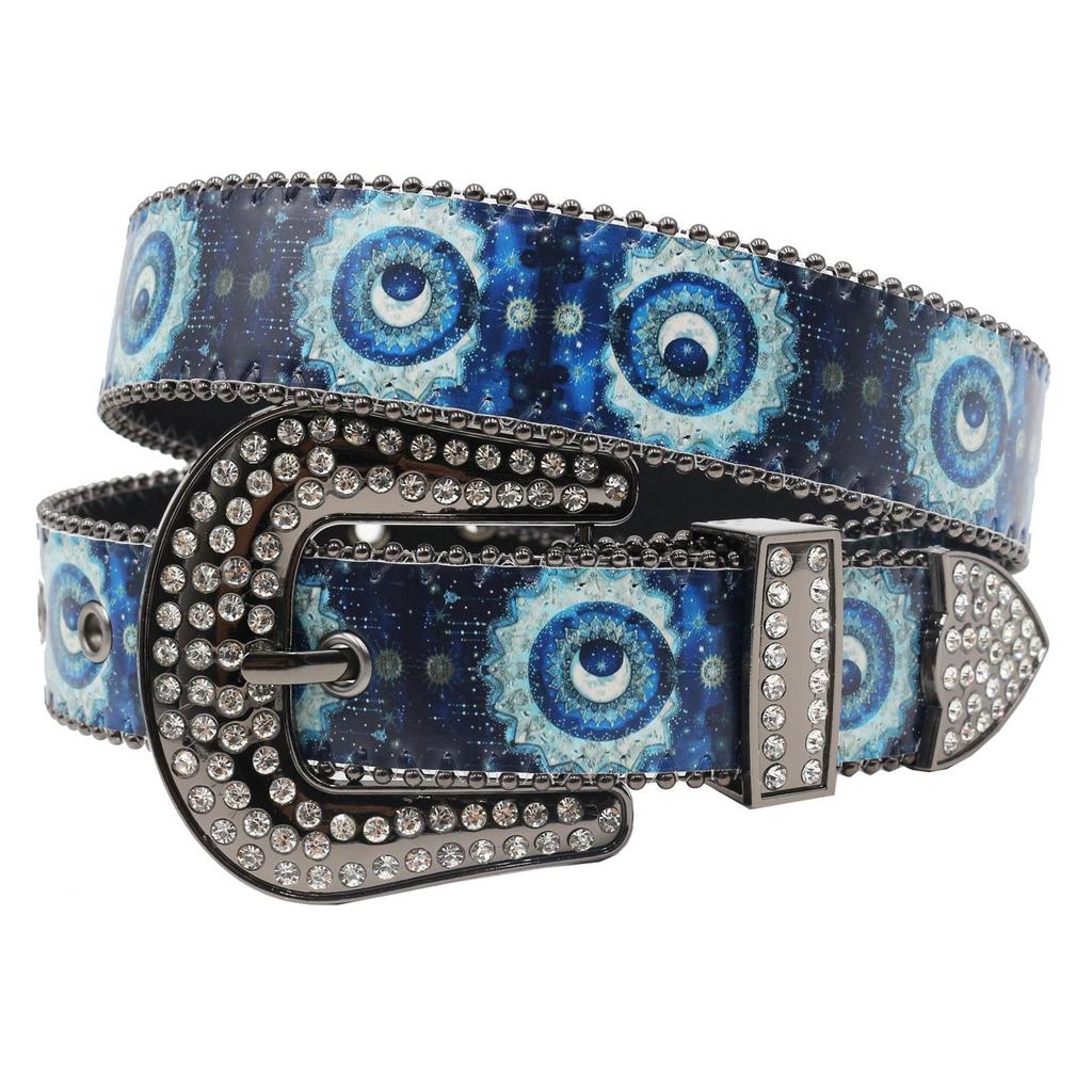 Retro Blue Big Eyes Rhinestone Belt: Ethnic Style Fashionable Women's Waistband