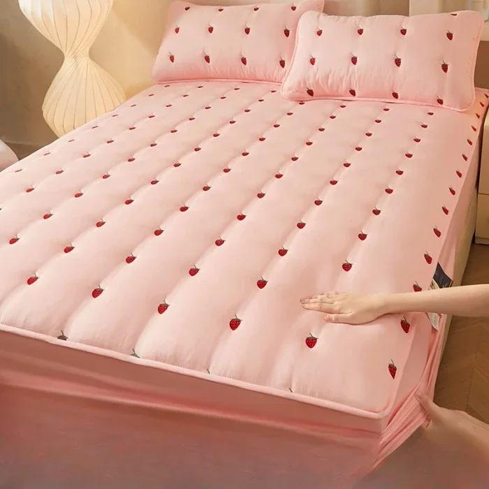 Thickened Oversized Soft Mattress Protector, Solid Color Fitted Sheet, Embroidered Mattress Cover