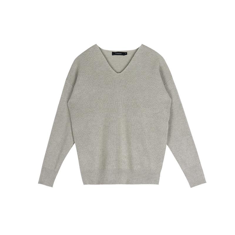 Svetr s výstřihem do V jednobarevný pro ženy s dlouhým rukávem s volnou pleteninou uvnitř pulovr ležérní tenký podzimní a zimní svetr