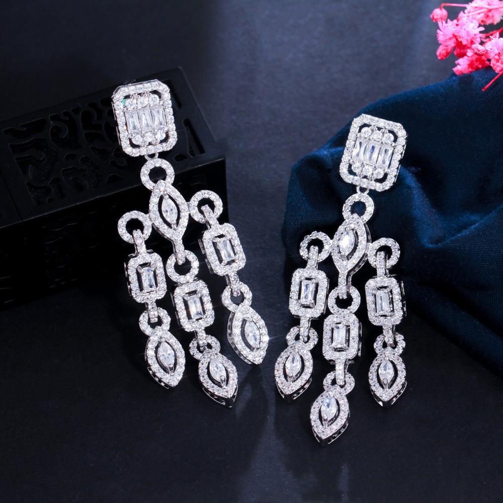 Long Tassel Bright Diamond Slightly Inlaid Zircon Earrings, Bridal Wedding Accessories Accessories Gifts