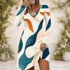 Women Criss Cross V Neck Long Sleeve Floral Printed Fitted Curved Hem Dress