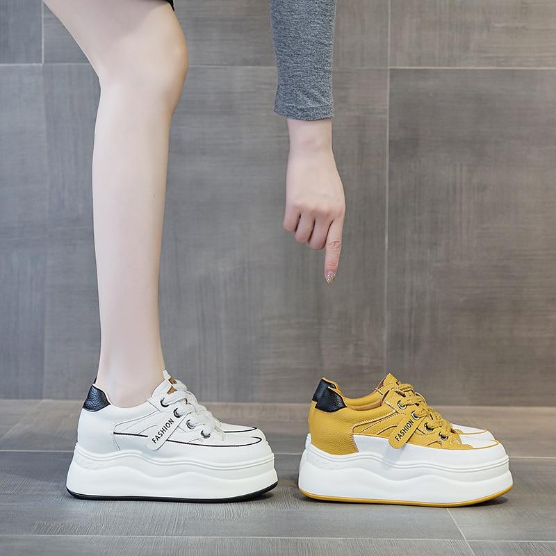 Fujin 7.5cm Genuine Leather Casual Fashion Summer Spring Ins Hot Sell Chunky Sneakers Platform Wedge Autumn Women Comfy Shoes