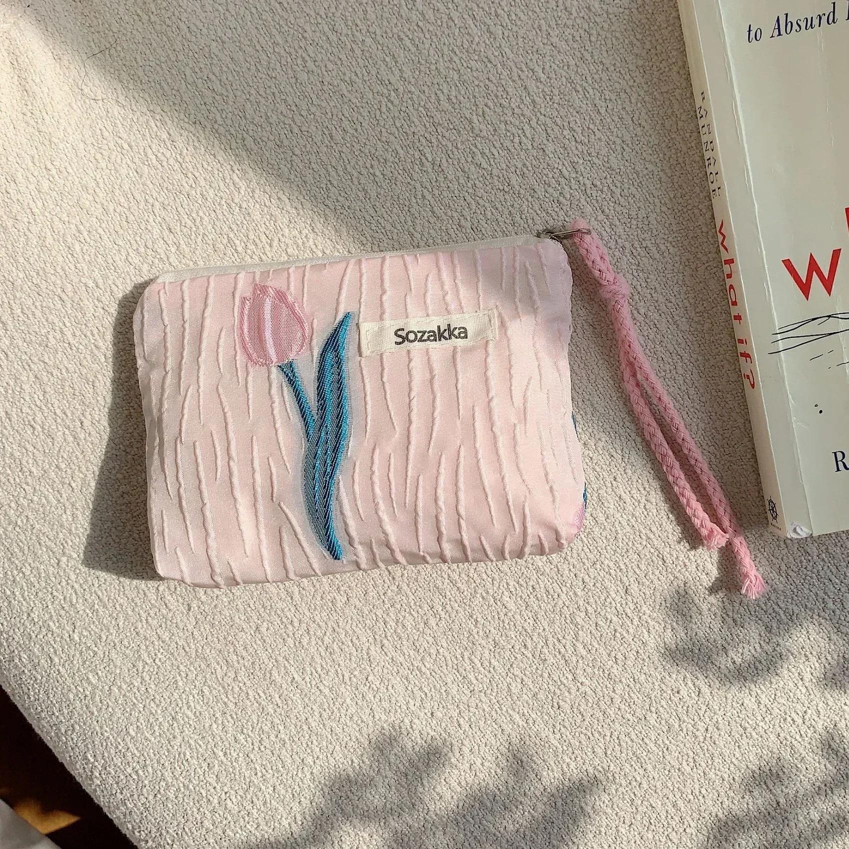 

Flower Pattern Zipper Pouch Lady Girls Earphone Coin Key Money Storage Bag Coin Purses Small Fresh Cotton Coin Wallet