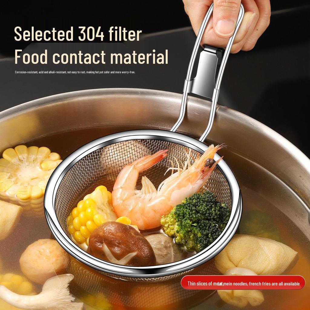 Finmaskad skopa för nudlar och olja i rostfritt stål