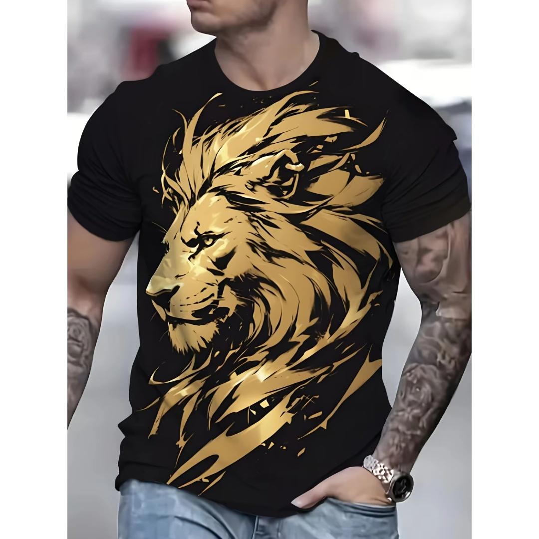 3D-printed golden lion graphic T-shirt Summer Sports Leisure Dry Quickly Men s T-Shirt Children s Clothing Tee Y2k Woman 6XL 980₽