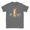 Fun Cat Weightlifting Yarn Barbell Fitness TShirt for Unisex O Neck Pure Cotton T Shirts  Short Sleeve Tee Shirt Summer Clothing