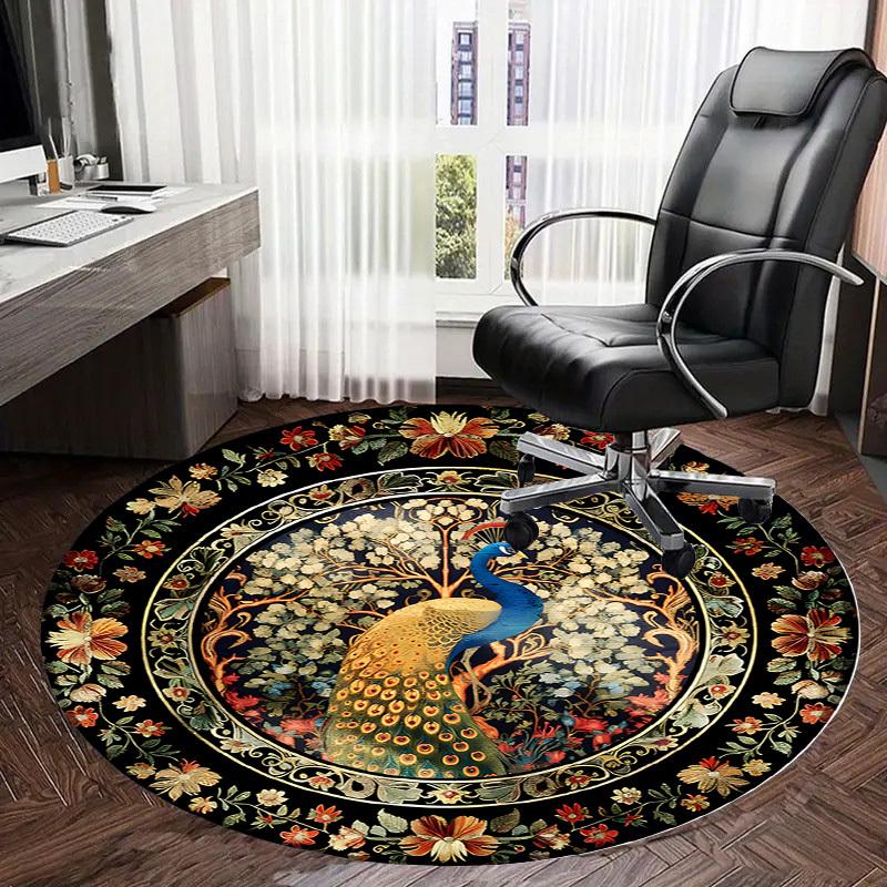 1pc Carpet Chair Mats Peacock Floral Circular Artwork Perfect for Decorating Chairs, Polyester Carpet, for Living Room.YDT656