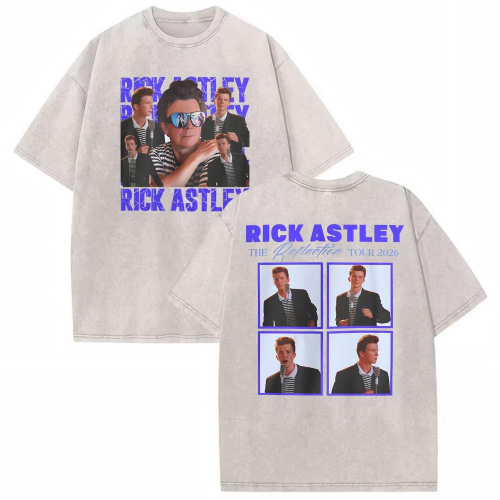Rick Astley Reflection Tour Print T Shirts Mens Clothing Washed Oversized Tshirts Vintage Short Sleeve T Shirt Streetwear