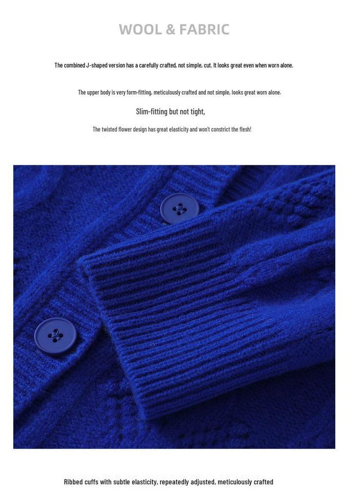 Women's 3D Crochet Thickened Wool Cardigan - Long Sleeve Knit Sweater for Autumn & Winter