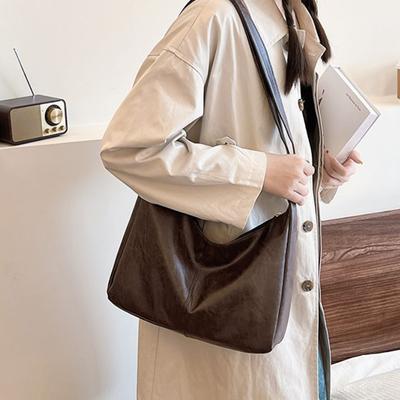 PU Leather Commuter Fashion Vintage Casual Tote Bag Maillard Stylish Crossbody Bags for Women Texture Large Capacity Temperament