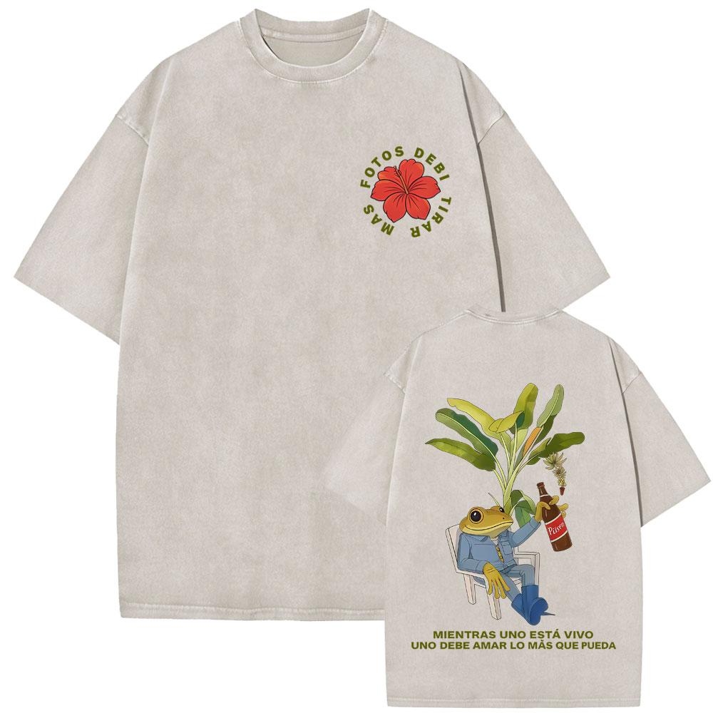 Rapper Bad Bunny Vintage Washed T Shirts Debi Tirar Mas Fotos DTMF Tshirts Mens Clothing Hip Hop Fashion High Quality Tshirt