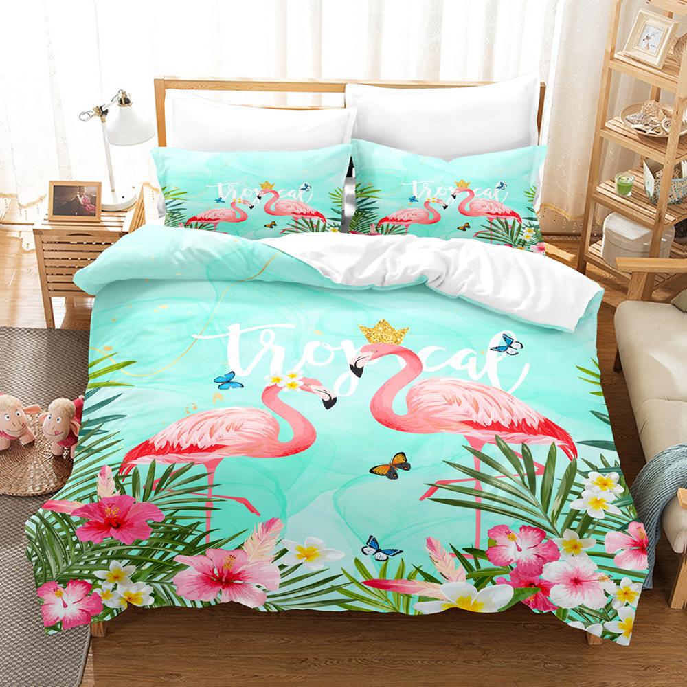 Tropical Plant Kit 3D Digital Printing Quilt Cover Flower Green Leaf Bedding Three-Piece Set