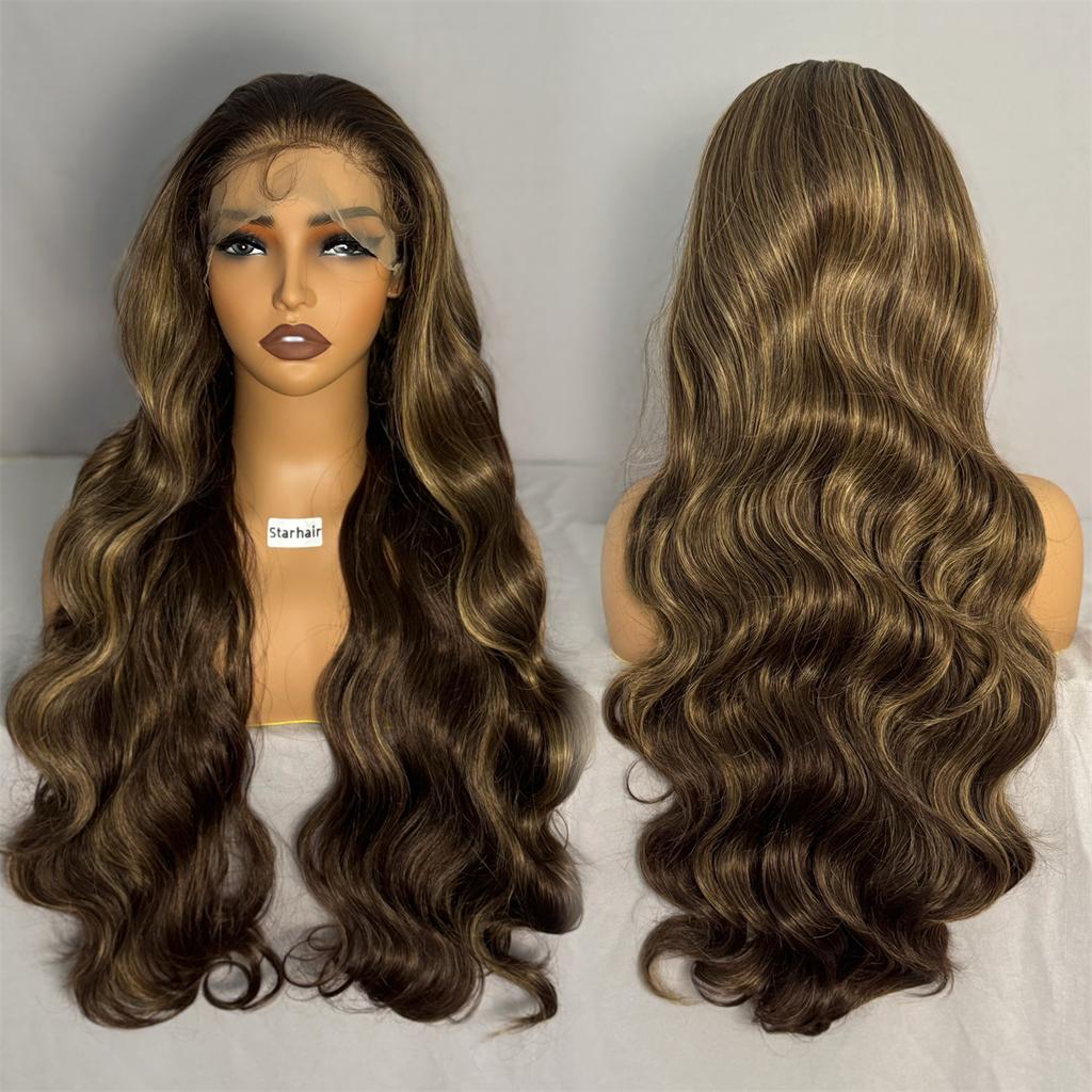 Synthetische Lace Front Perücke Highlight Ombre Lockere Body Wave Perücke Hitzebeständige Synthetikhaar-Perücke für Schwarze Frauen Täglich