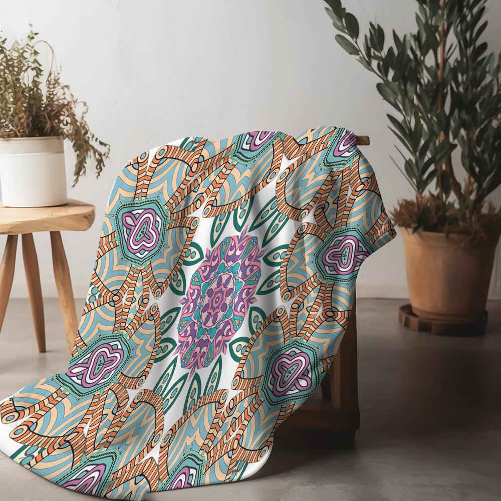 Boho Floral Mandala Blanket Psychedelic Pattern Throw Blanket Colorful Geometric Print Bed Blanket Festival Gift Idea