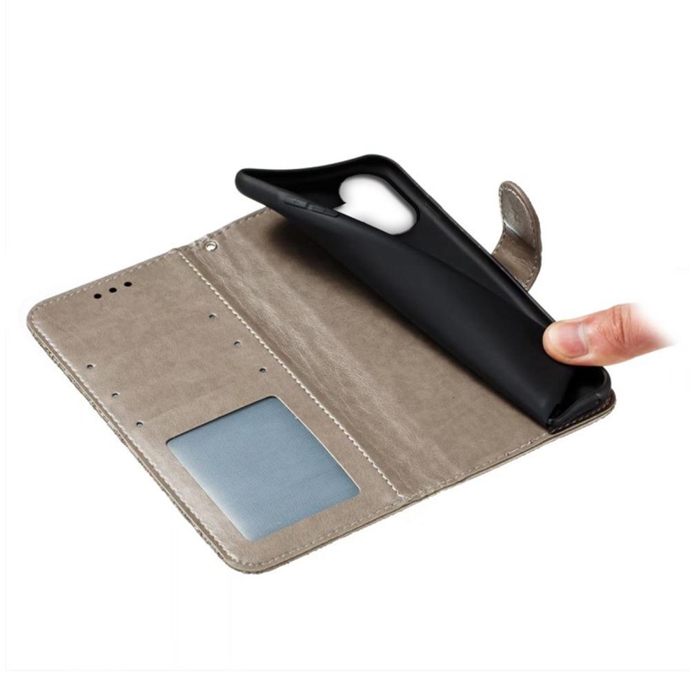 For iPhone 16 Case Lace Flowers PU Leather Flip Wallet Phone Cover - Grey