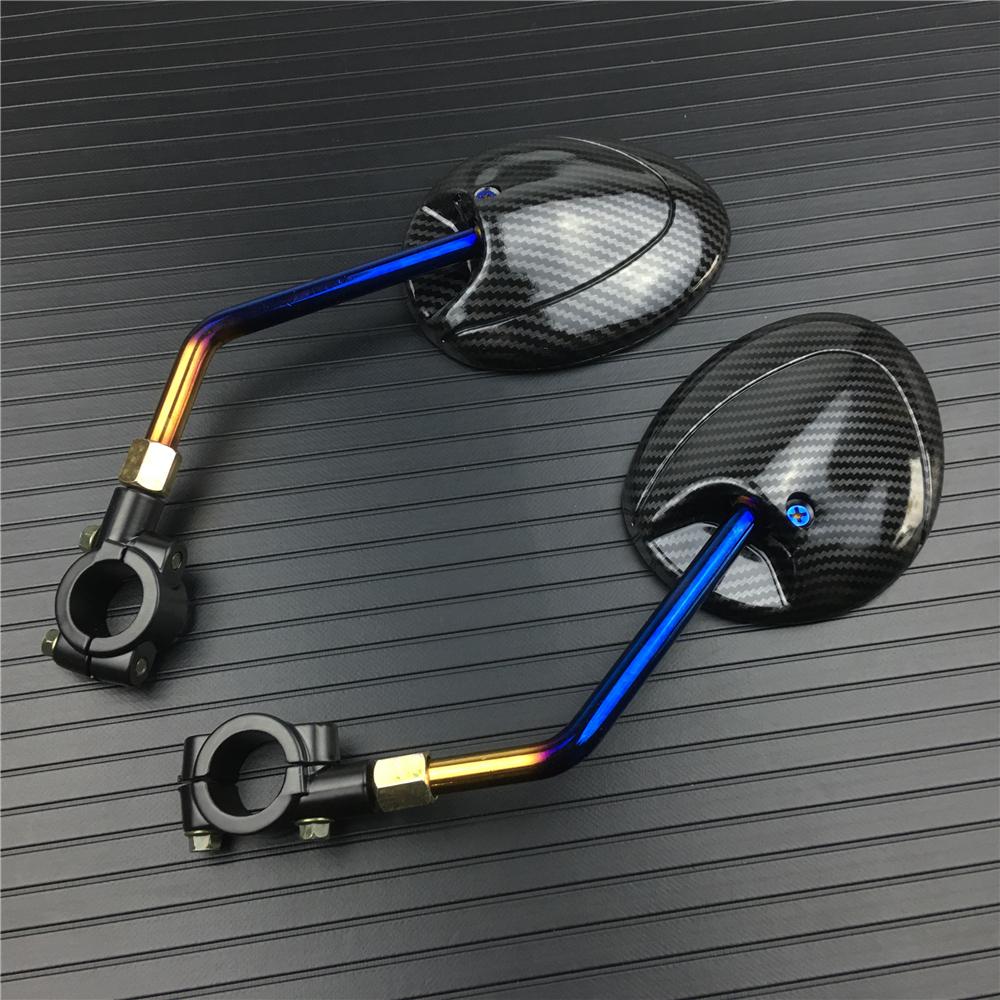 1 Pair 22mm Handle Bar Universal Motorcycle carbon fiber texture burnt titanium technology Rear View Rearview Mirrors 8mm 10mm