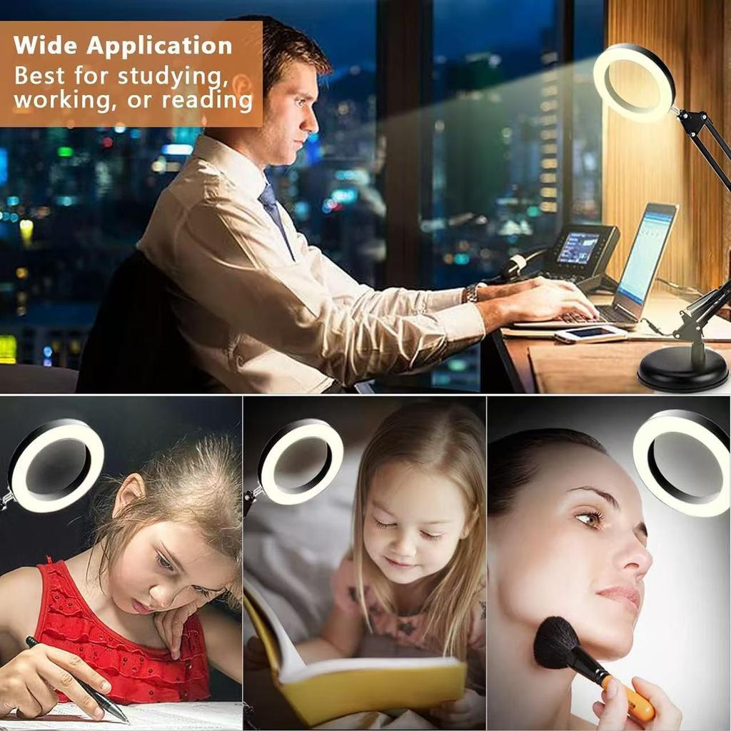 Foldable LED Desk Lamp with Magnifier for Makeup, Manicure, and Eyelash Extension