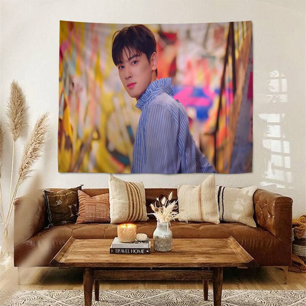 Kpop AAstro Cha Eun Woo Printed Large Wall Tapestry Art Science Fiction Room Home Decor Decor Blanket