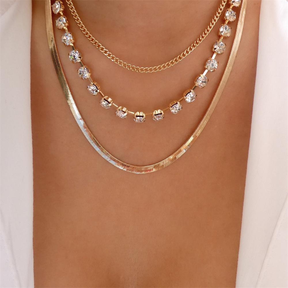 Fashion Punk Exaggerate Chain Crystal Heart Shaped Pendant Multilevel Punk Necklace For Women Vintage Choker Wedding Jewelry