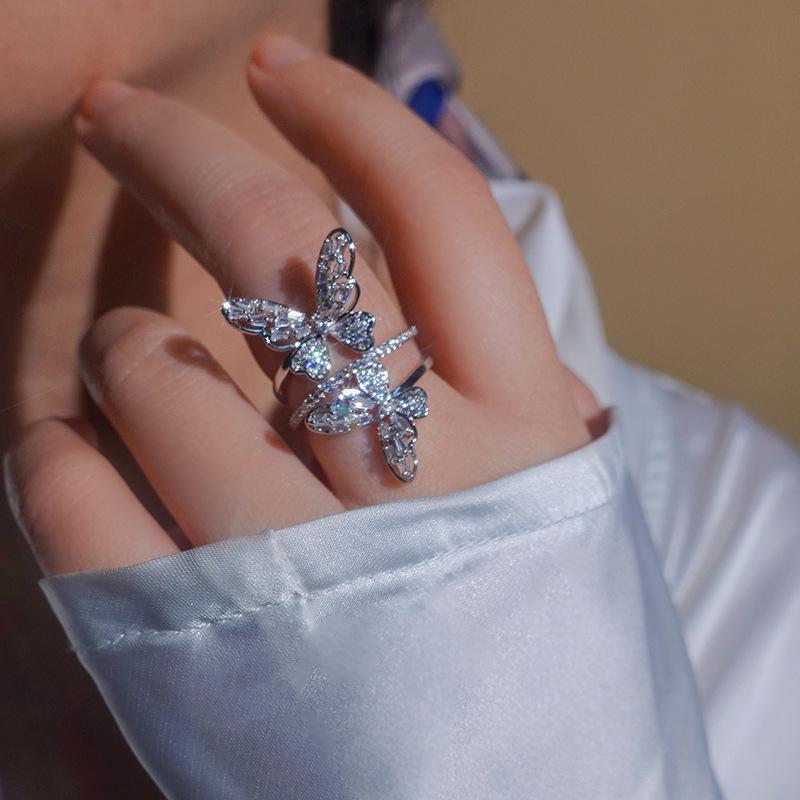 Platinum Zircon Multilayer Open Ring: Exquisite, Light Luxury, High-End Fashion, Versatile Jewelry Design