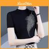 Fashion Mesh T Shirt With Rhinestone Embellishments For Summer Casual Womens Style