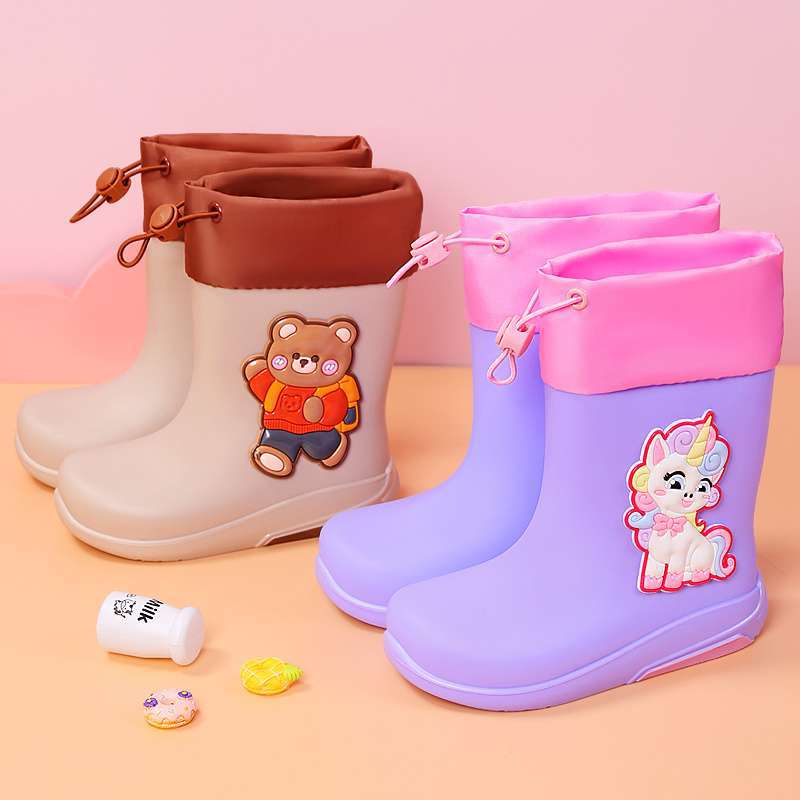 Kindergarten baby water shoes non-slip waterproof boots primary school students environmental protection rain shoes cotton cover removable boys and g