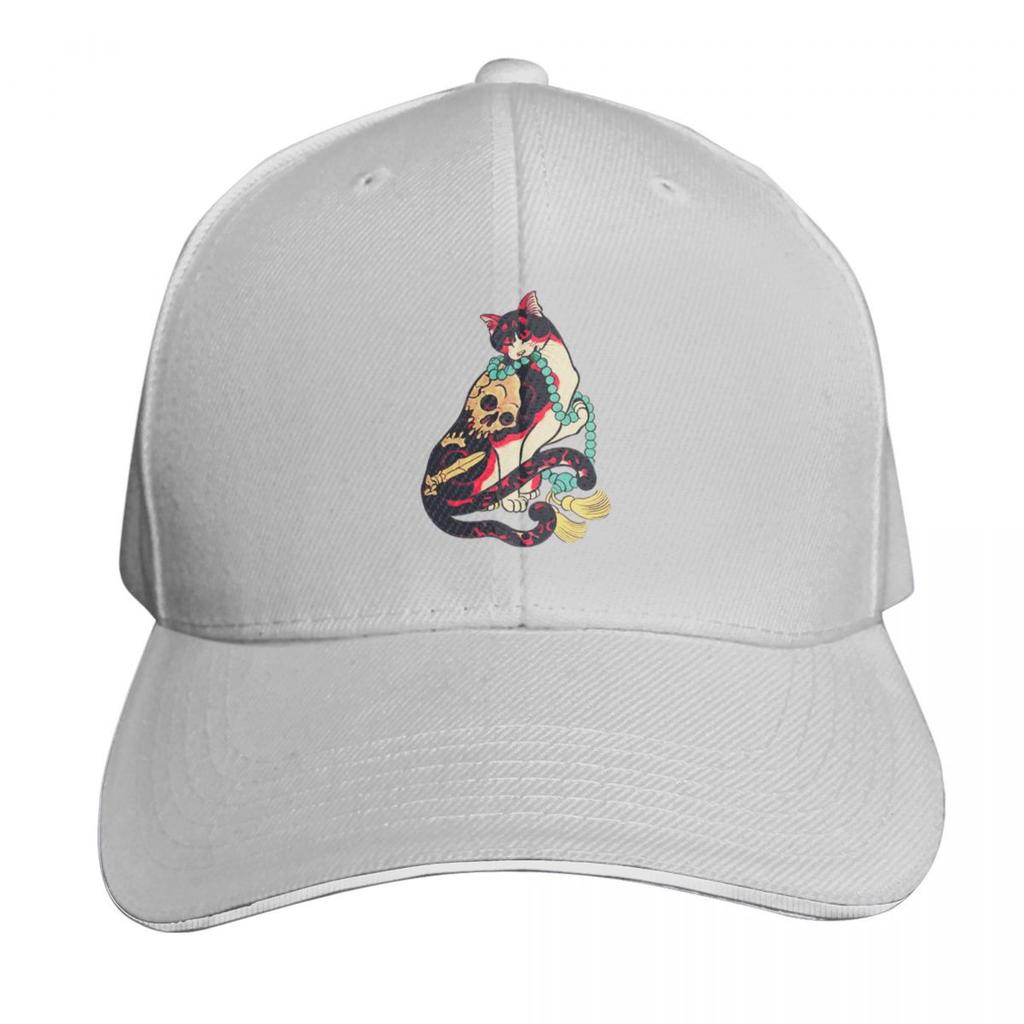 Antique Japanese Woodblock Print Cat With Flower Tattoos Baseball Cap Men Women Casual Summer Sport Sun Cap