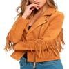 Noora Original Damen Braun/Tan Wildleder Fransen Motorrad Bikerjacke | Westliche Cowgirl-Fransenjacke | Jacke mit Clubbing-Quasten |