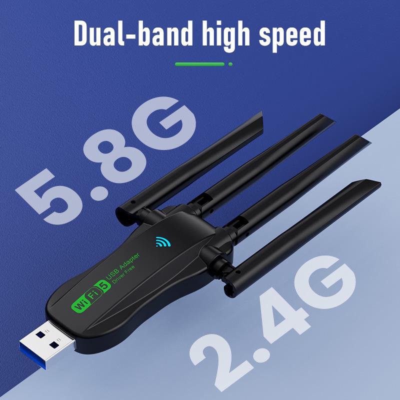 USB Wireless Network Card 1300Mbps Gigabit 5G Dual-Band WiFi6 Receiver, Driver-Free