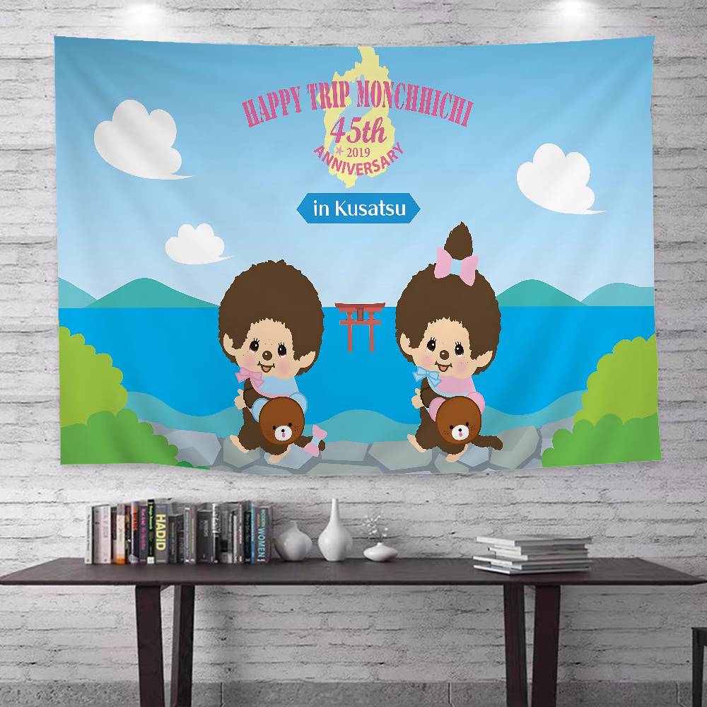 Japanese Cute Doll MMonchhichiS Cartoon Tapestry Art Science Fiction Room Home Decor Wall Hanging Sheets