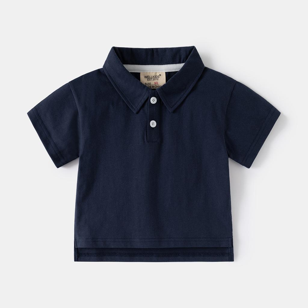 Jungen Unifarbenes Poloshirt Kurzarm Lässig mit Kragen Sommer Oberteil für Kinder