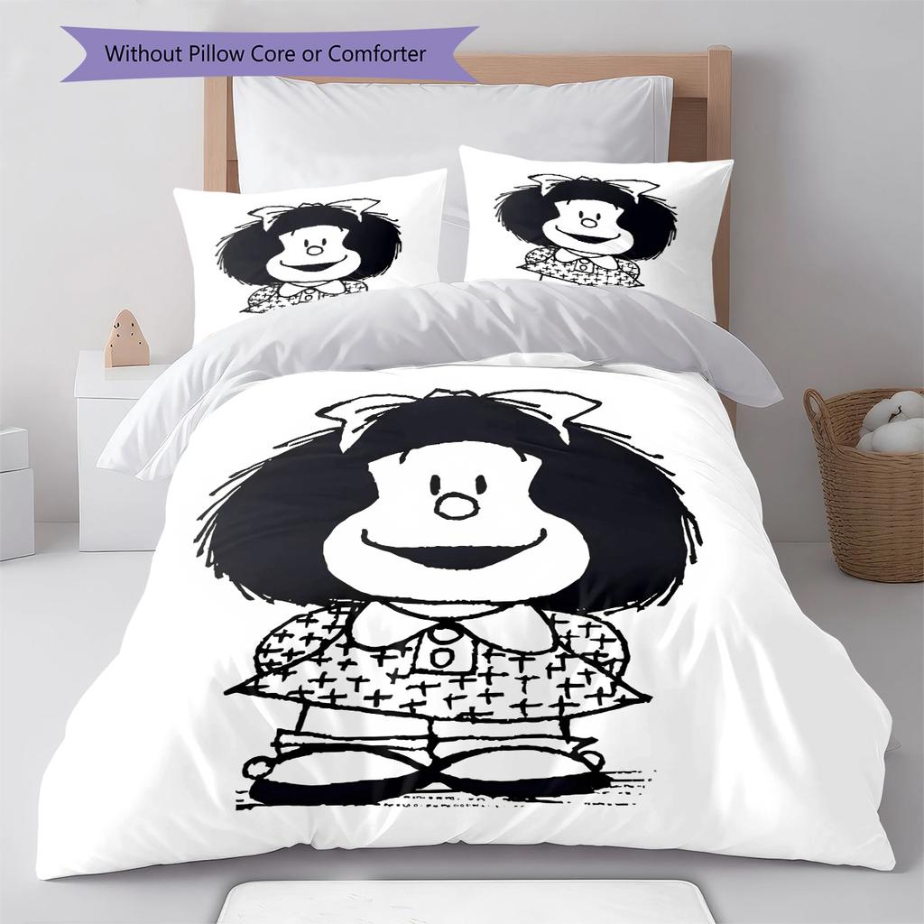 Mafalda Pattern Bedding,Quilt Set Quilt Cover Pillowcase Home Birthday Gift (1 * Duvet Cover + 2 * Pillowcase, Without Core)