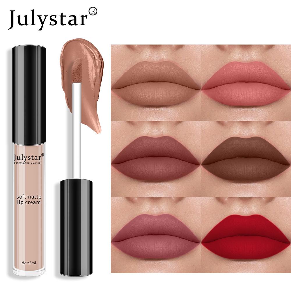 Julystar Is Not Easy To Fade and Not Easy To Stick To The Cup Matte Lip Glaze European and American Lip and Cheek Dual-purpose Lip Gloss