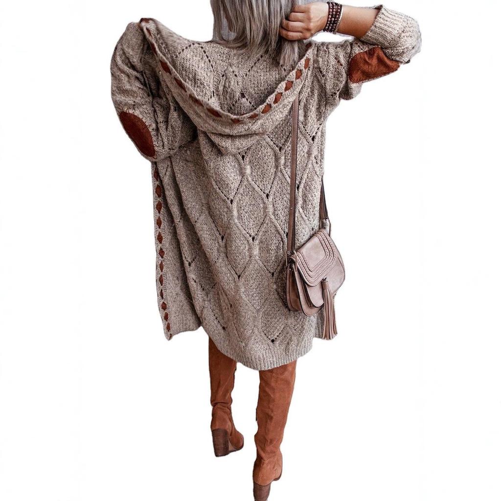 2025 Spring Women's Patchwork Hooded Appliqué Knit Cardigan Sweater - 10 Colors