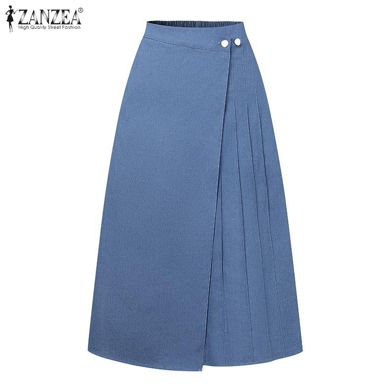 ZANZEA Women Elastic Waist Wrap Ruffled Casual Long Skirts
