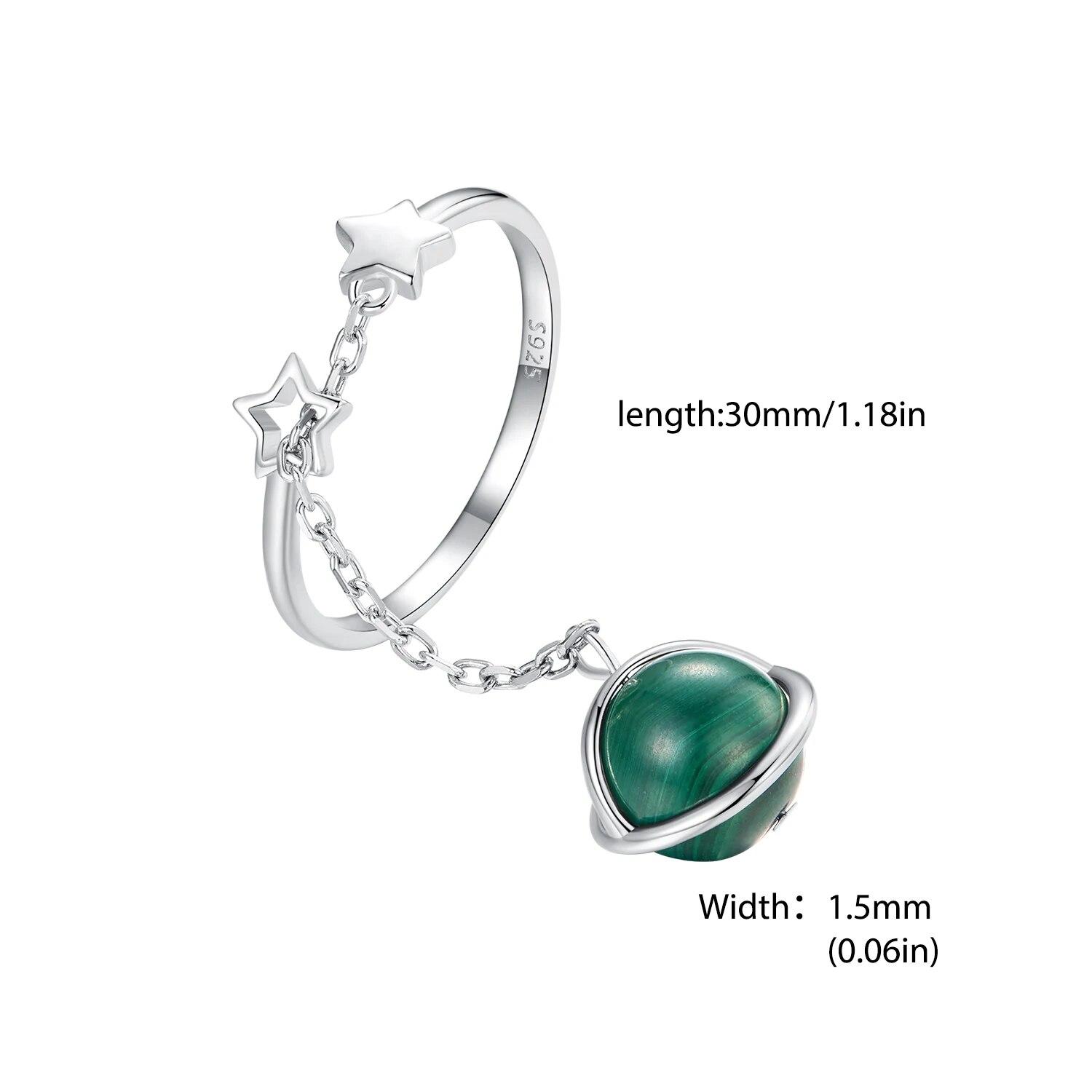 

WOSTU Стерлингового Серебра 925 пробы 3D Шар Стиль Малахит Открытое Кольцо Для Женщин Блестящие Кольца со Звездами Цирона С Длинными Звеньями Ювелирные Изделия Для Девочек Ювелирные Изделия SCR1034-E