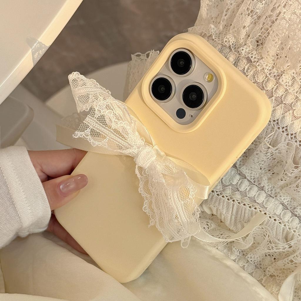 Ins Lace Bow Iphone17pro Max Suitable for 15 IPhone Case 14 Silicone 13 Three Dimensional 12 Soft