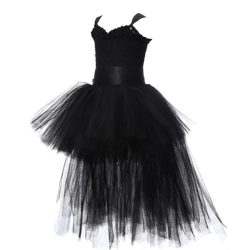 Black Girls Tutu Dress Tulle V-neck Train Child Evening Birthday Party Dress Kids Halloween Costume