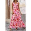 2025 Popular Women's V-neck Elastic Waist Casual Sleeveless Printed Dress
