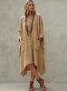 European-American Casual V-Neck Cotton Linen Irregular Dress with Seven Sleeves for Women