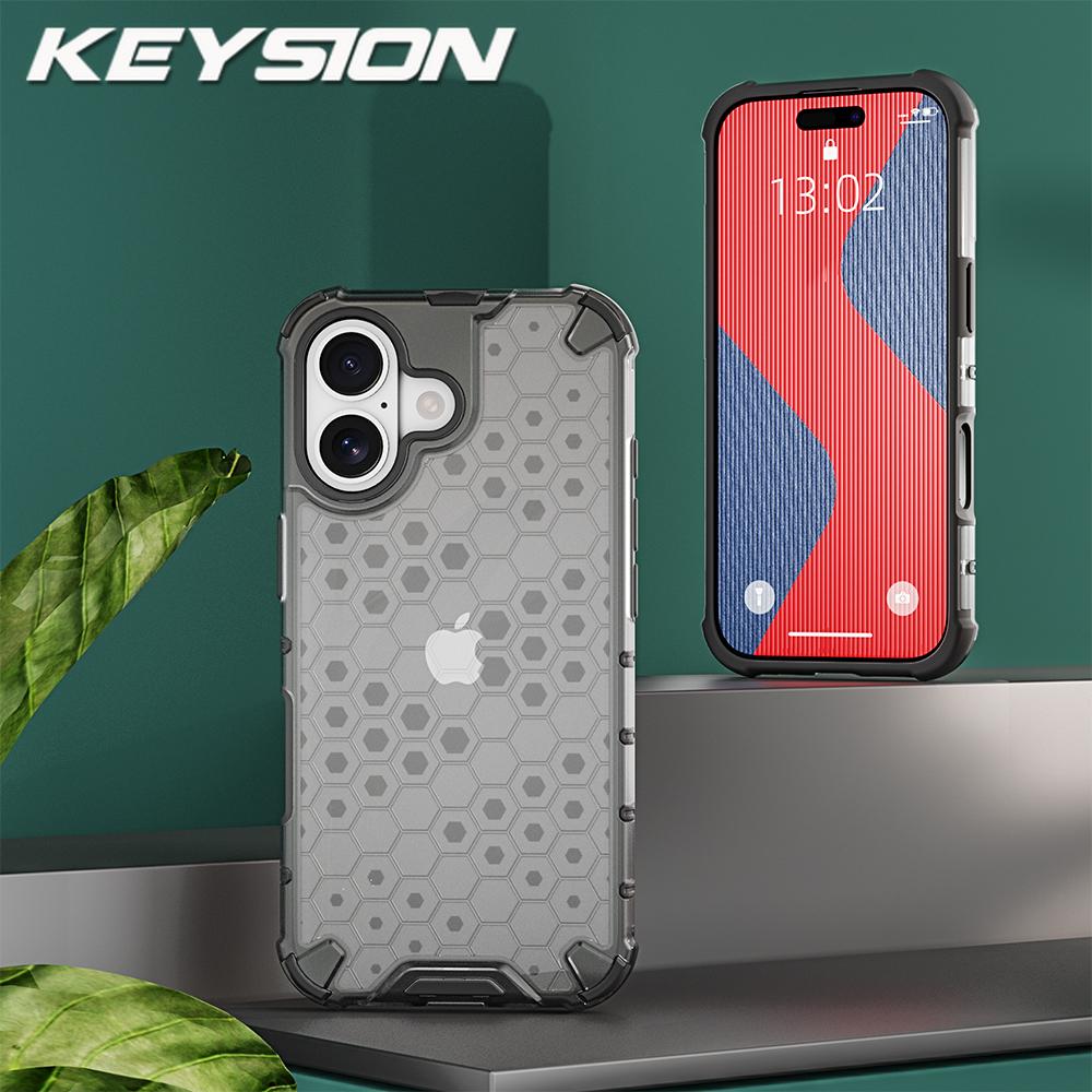 KEYSION Shockproof Armor Case for iPhone 17 Pro Max Soft Silicone+PC Transparent Honeycomb Phone Back Cover for iPhone 17 17 Air for iPhone 17 темно серый