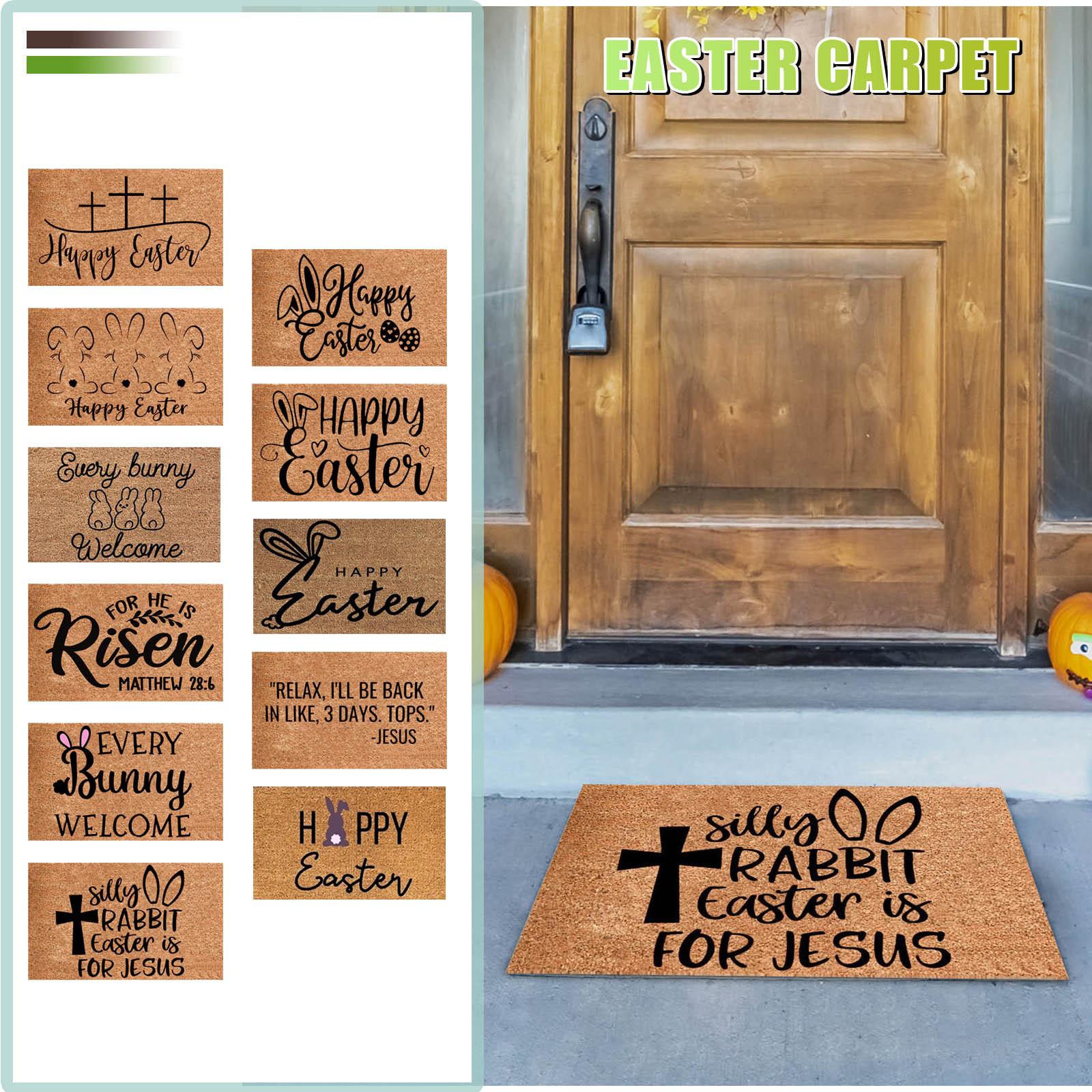 

Пасхальный коврик для двери, пасхальные яйца, кролик, прихожая, коврики для переднего крыльца, противоскользящий нижний пол, ковер для дома и улицы для патио, домашний декор